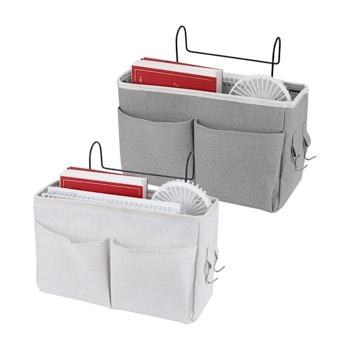®RisingFF Lot de 2 sacs de chevet (gris blanc) sacs de rangement de chevet en toile imperméable panier de chevet suspendu