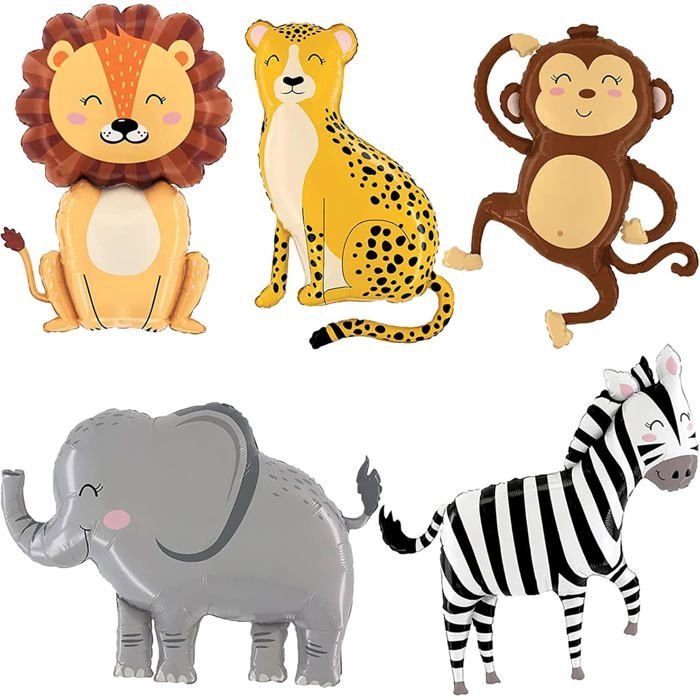 Lot De 16 Ballons Géants Animaux De La Jungle - Gonflables Aluminium - Décorations Pour Fêtes D'anniversaire Sur Le Thème Safari