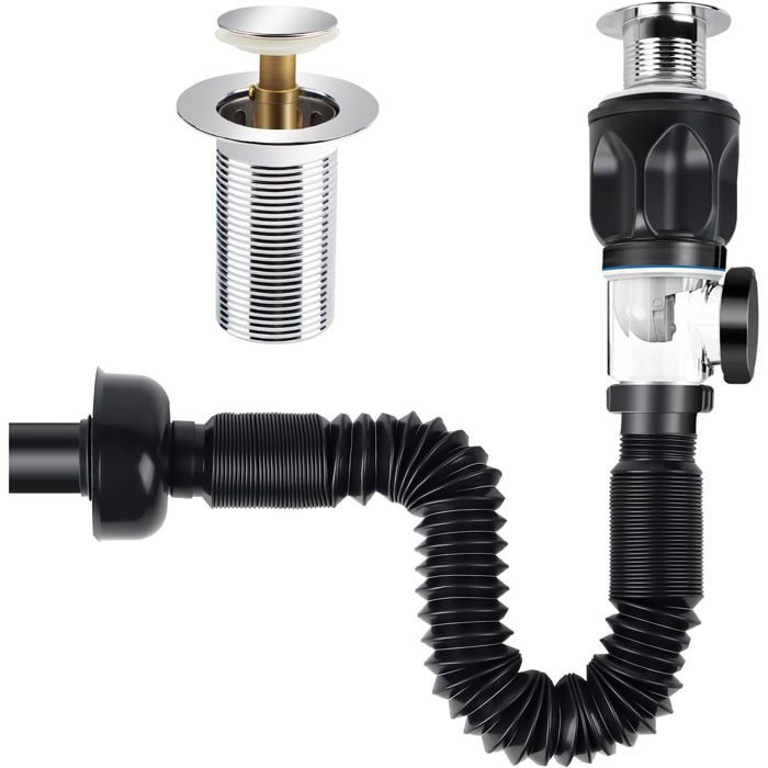 Siphon Flexible Pour Lavabo/évier Pilyero - Rétractable 38-93 Cm, Rotatif 360°, Anti-odeurs - Compatible 40-50 Mm