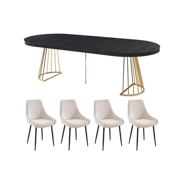 Ensemble table FIRELA + 4 chaises MASURIE - Noir et crème Ensemble table FIRELA + 4 chaises MASURIE - Noir et crème