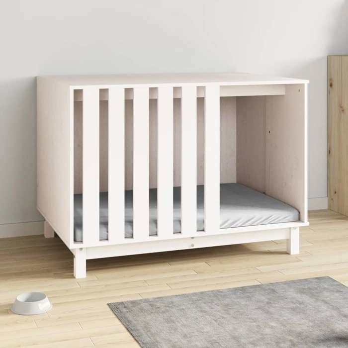 Clarence - TOP* Meuble/Maison/ Niche pour chien Blanc 100x70x72 cm - naturel magnifique - Bois de pin massif EU4449