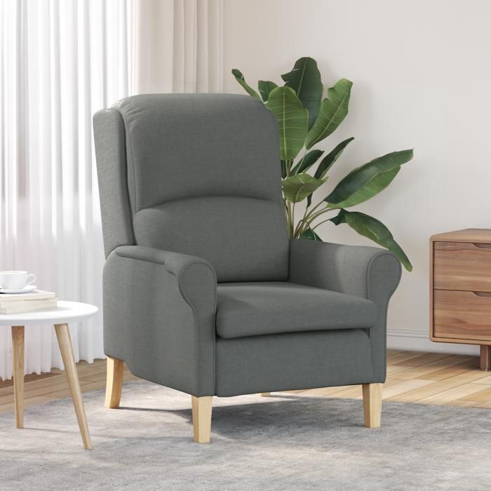 Moderne Fauteuil relaxation moderne Gris foncé Tissu Bois Moyen Durable Fauteuil - Fauteuil TV/Salon FR(39889533)