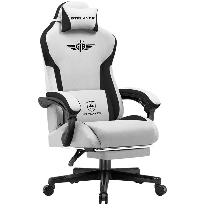 GTPLAYER Chaise de gaming ergonomique en tissu avec soutien lombaireChaise PC avec dossier élargiGris - vue 2