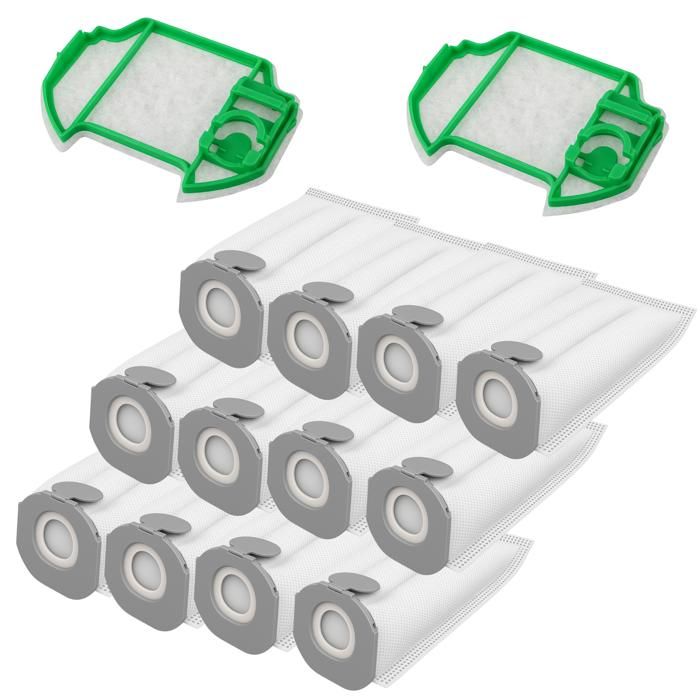 PHONILLICO Pack accessoires pour aspirateur laveur Vorwerk Kobold VK7 - Lot 10 Sacs aspirateur Lot 2 Filtres moteur