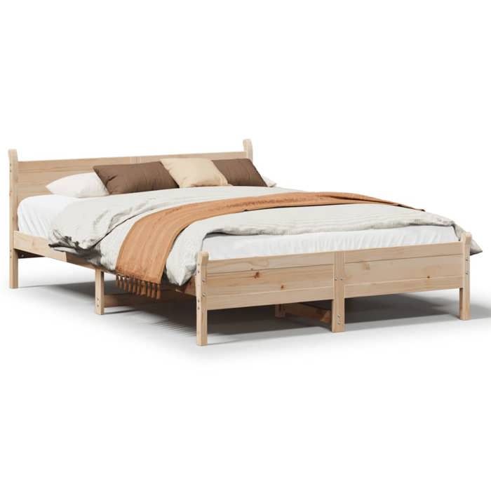 Lit Double Bois - KENNETH - Structure de lit - 2 Personnes - sans matelas - 140x190 cm - bois de pin massif LL7503