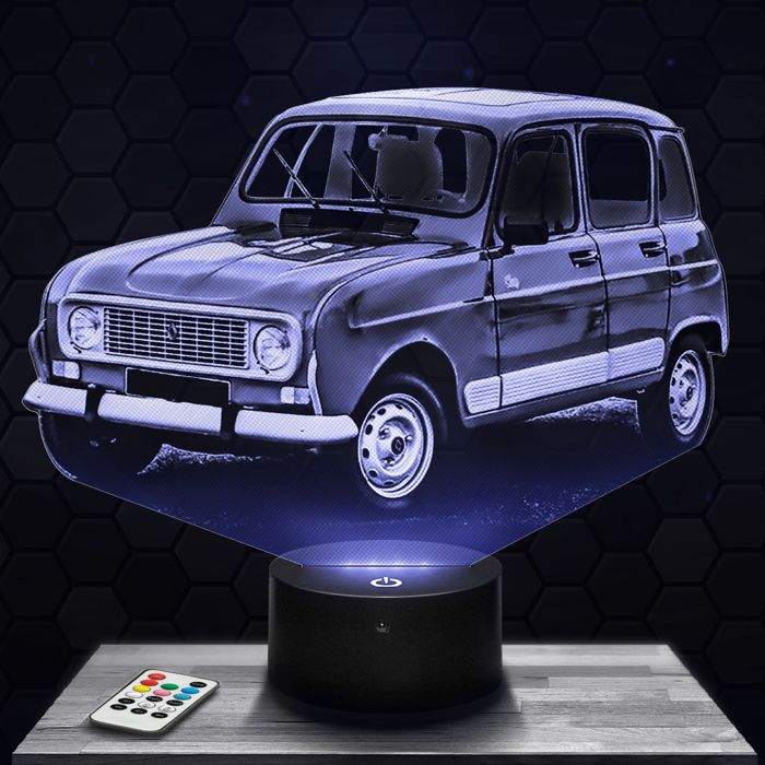 Lampe 3d _ Renault 4L - Jouet Miniature Cadeau Renault 4L - Veilleuse Led Tactile avec socle au choix et télécommande TOP