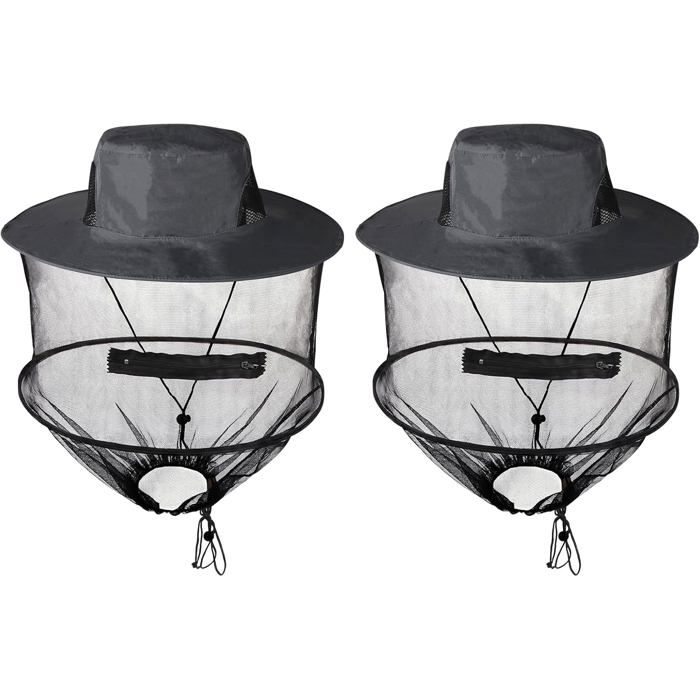 Casquettes Moustiquaire 2x Gris Filet Anti-Insectes Intégré Safari/Randonnée Protection Visage