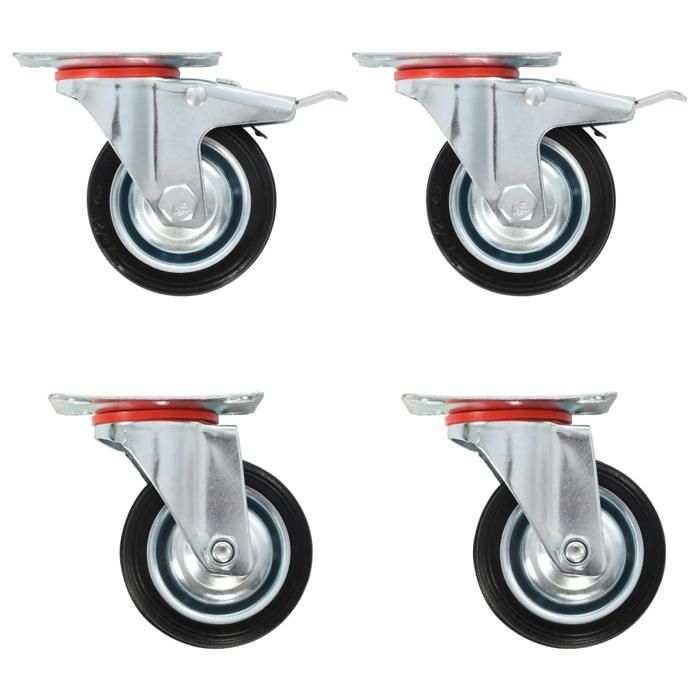 Roulettes pivotantes - vidaXL - 75 mm - Caoutchouc - Fer zingué - Pack de 4