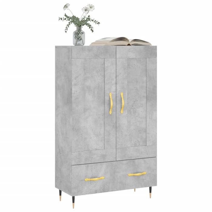 Gris Armoire haute - SOLOMOON - BUFFET DE SALON - gris béton 69 5x31x115 cm - bois dingénierie FR3556