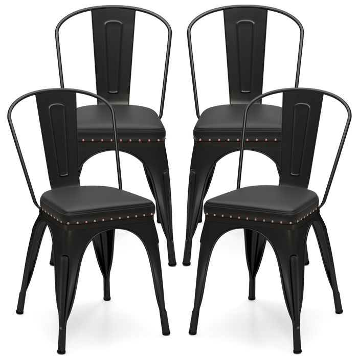 GIANTEX Lot de 4 Chaises Salle à Manger Empilables-Cadre en Métal-Dossier Amovible-Siège Rembourré-Charge 150KG-Salon Café-Noir GIANTEX Lot de 4 Chaises Salle à Manger Empilables-Cadre en Métal-Dossier Amovible-Siège Rembourré-Charge 150KG-Salon Café-Noir
