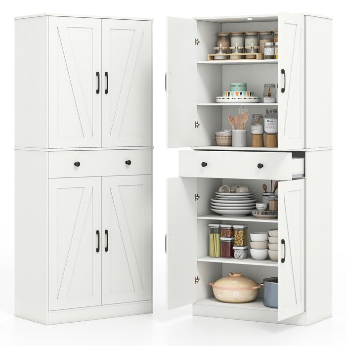 GIANTEX Buffet de Cuisine Armoire de Rangement Moderne Étagères Réglables Tiroir pour Salon Salle de Bain 77x39x183cm Blanc