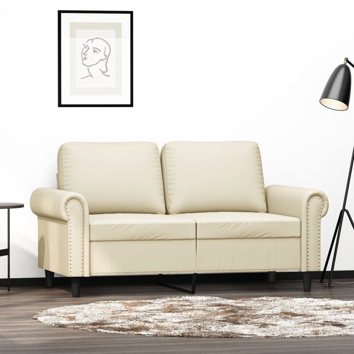 Canapé 2 places en similicuir - vidaXL - Crème - 120 cm - 152x77x80 cm - Cadre en métal - Rembourrage confortable
