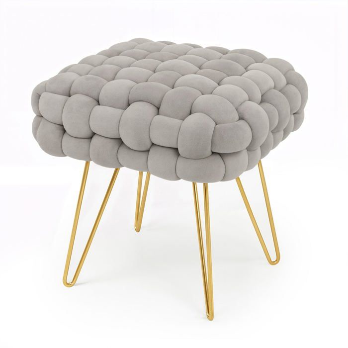 Tabouret en velours tressé rembourré 38 cm DOTTY Gris Clair Tabouret en velours tressé rembourré 38 cm DOTTY Gris Clair