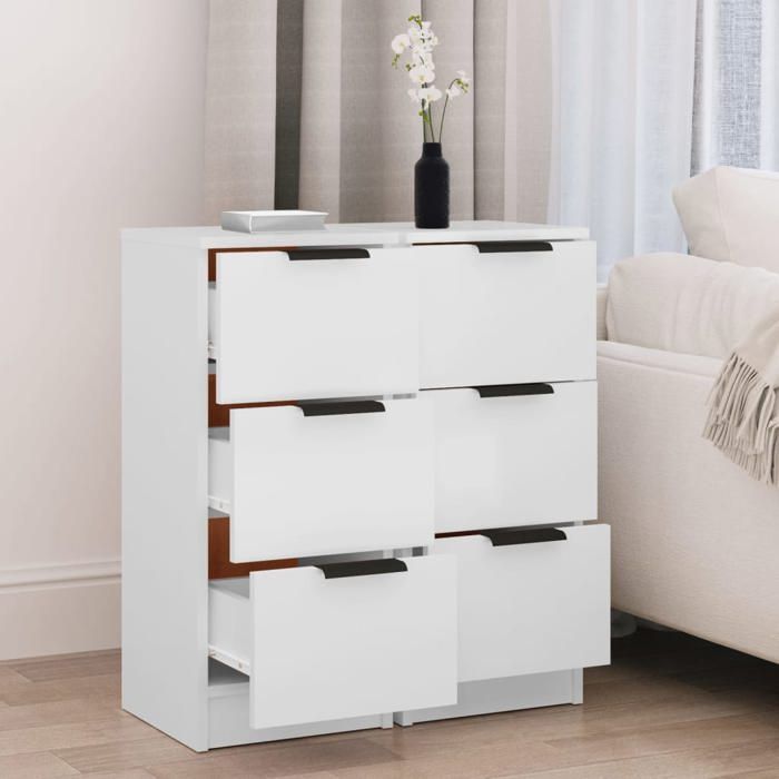 Printemps 2026 SoldesCommode salon - armoire à tiroirs - Blanc Buffet de rangements 2 pcs blanc 30x30x70 cm bois dingénierie 2_58