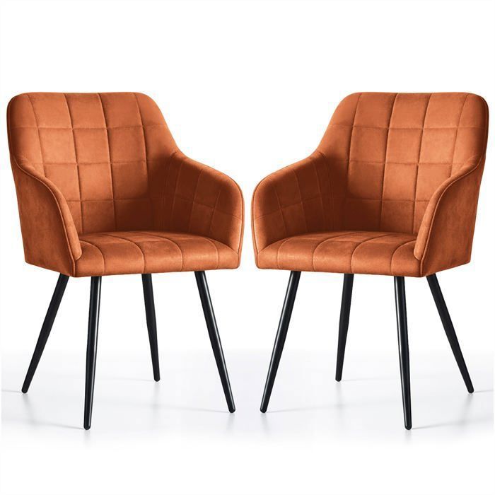 Lot de 2 Chaises rembourrées à surpiqûres carrées LUXANO Cuivre pieds noirs