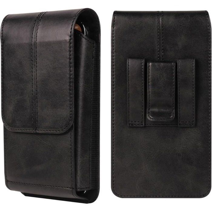 DRE- Étui de Téléphone en Cuir avec Passant de Ceinture Sac de Ceinture pour Téléphone Portable Homme Noir Vertical Sacoche d