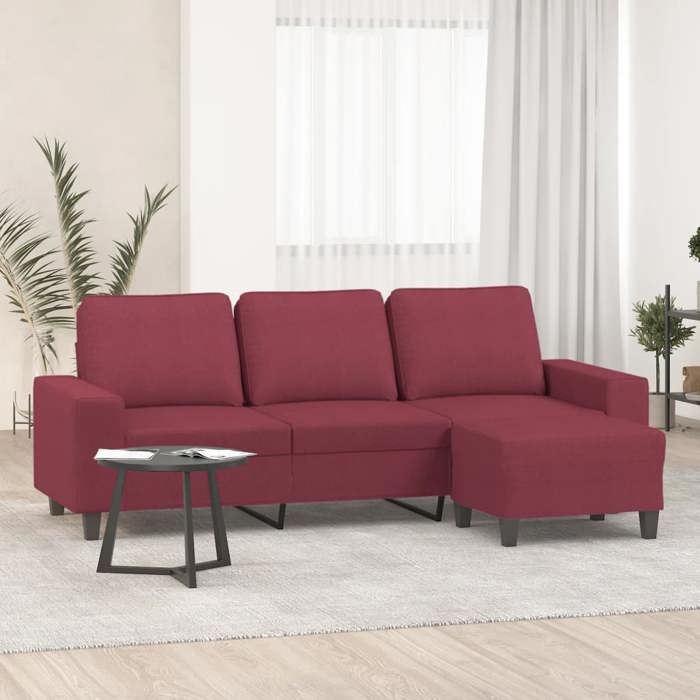 NEW 2026 Canapé moderne - Design ergonomique - pour salon - à 3 places avec repose-pieds Rouge bordeaux 180 cm Tissu L2238