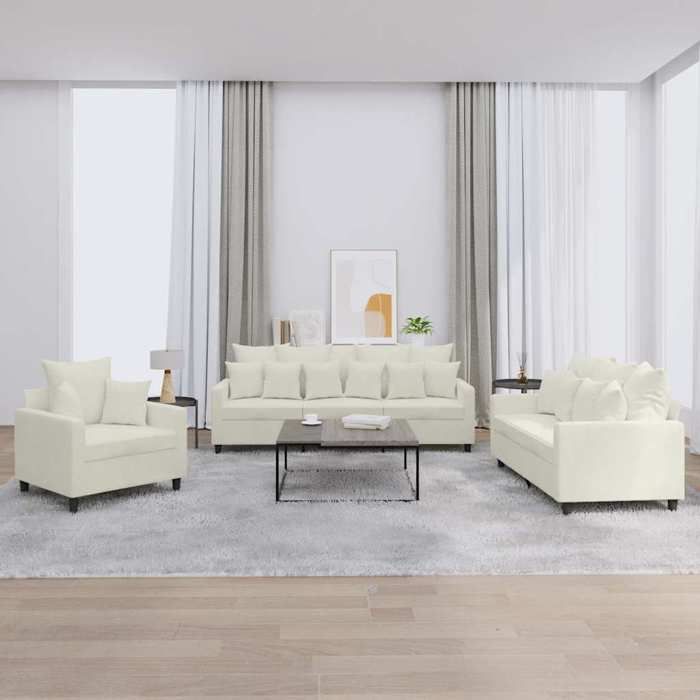 Ensemble de canapés en velours - vidaXL - 3 pièces - Crème - Velours doux - Structure robuste - Fauteuil