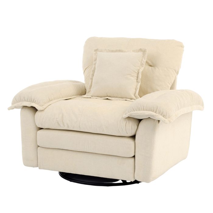 Grand Fauteuil bergère capitonné - Fauteuil scandinave - pivotant - métal et chenille - 116x84x96 - beige