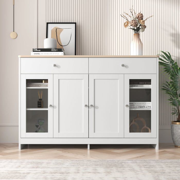 Logidon Dressoir Structure Bois Blanc 120 cm Portes Et Tiroirs
