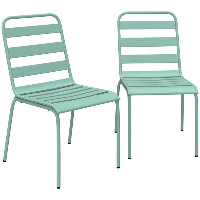 Lot de 2 chaises de jardin - Outsunny - empilables - pour salle à manger extérieure - métal - vert