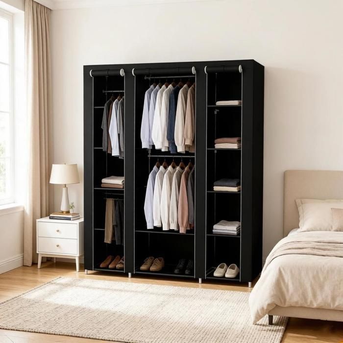 BELFOYER Armoire penderie noir en tissu rangement vêtement Dimensions 150x45x175cm Idéal pour Chambre/Entrée/Bureau
