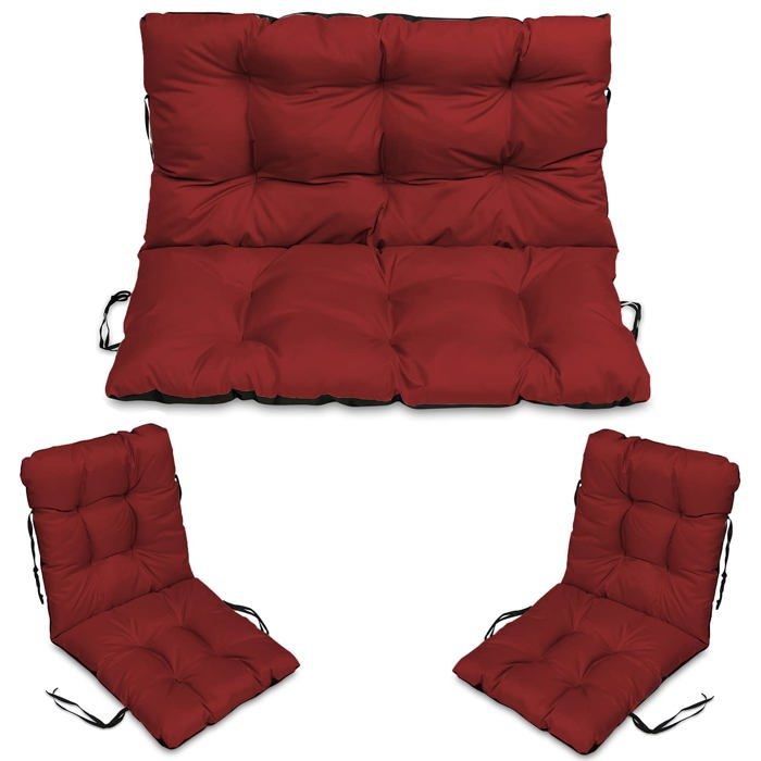 Coussin de Chaise de Jardin - Superkissen24. - 140x50/140x60 cm + 2x 48x96 cm - Intérieur/Extérieur - Imperméable - Bourgogne