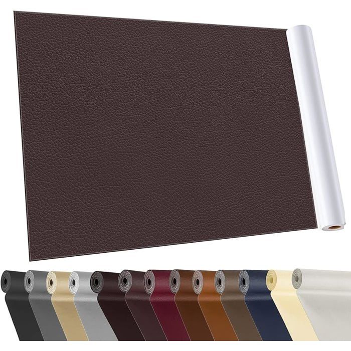 Patch de Réparation en Cuir Brun foncé 40x160cm Patch Cuir Auto-adhésif Rénovation Simili Cuir Autocollant Brun foncé 40x160cm