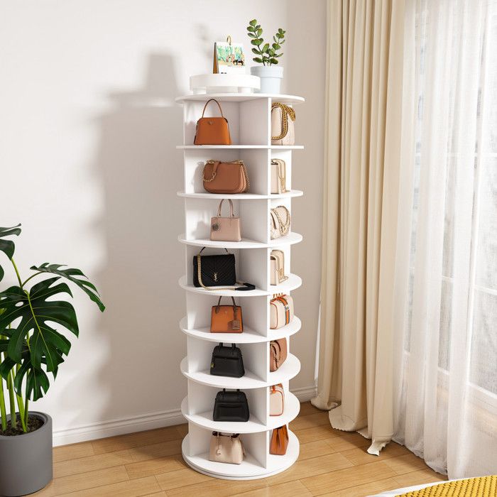 Meuble à Chaussures Rotative 8 Niveaux Rotatif à 360° Capacité 32 Paires PVC Durable Montage et Facile 60×60×184 cm Blanc