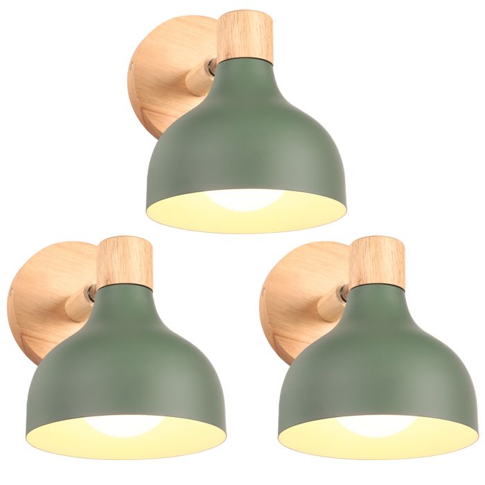 iDEGU 3x Lampe Murale Intérieur Moderne15cm Applique Murale Réglable Vintage en Bois Métal E27 Luminaire Murale Retro Spot LED Vert