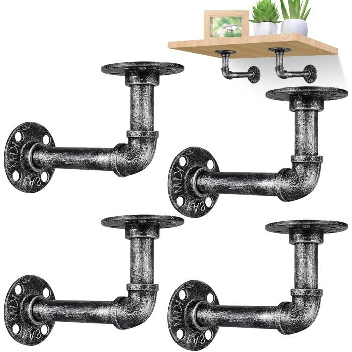 4PCS Supports Industriels en Fer Étagères Flottantes Style Vintage Fixation Murale Robuste pour Li ACCESSOIRES FABRICATION MAISON