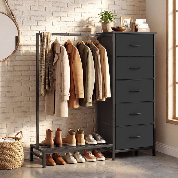 Commode 3 en 1 avec Portant à Vêtements 5 Tiroirs et Étagère 96 2 x 30 x 117 7 cm Noir Commode 3 en 1 avec Portant à Vêtements 5 Tiroirs et Étagère 96 2 x 30 x 117 7 cm Noir