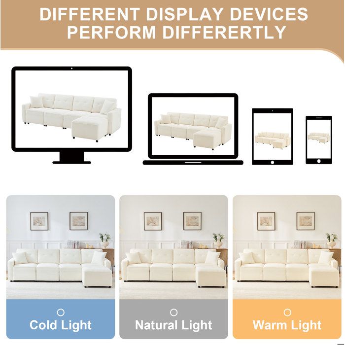 Modenuit canapé droit modulable 4 places en velours côtelé beige avec rangement sous assise et pouf