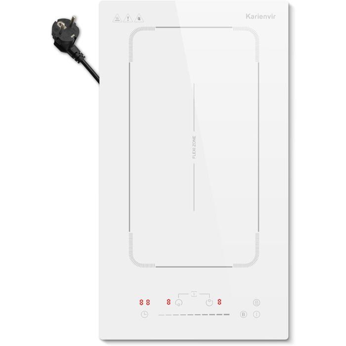Plaque à Induction Blanche 2 Feux 30 cm 3500 W avec Prise Zone Flexible Boost Minuterie et Verrouillage Sécurité Prête à l’Emploi