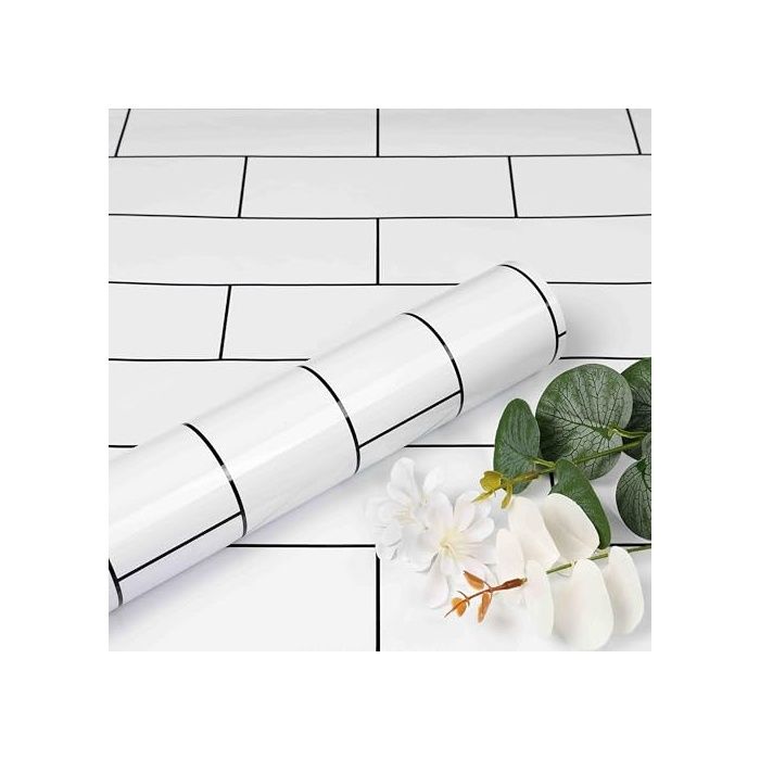 Vinyle if Carreaux Blanc Brillant 40CMx7M Rouleau if Decoratif Carrelage Papier Peint Salle De 40 x 700 cm 40 x 7 FILM POUR VITRAGE