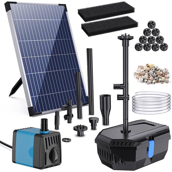 12W Filtre de Bassin Soire avec 4 BusesPompe Soire Bassin avec Système de Filtration Bio pour Étang jusqu à 12W