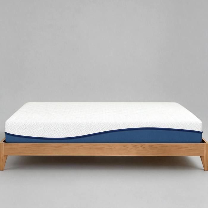 Matelas 140x190 cm 2 places blanc et bleu – mémoire de forme housse déhoussable et lavable
