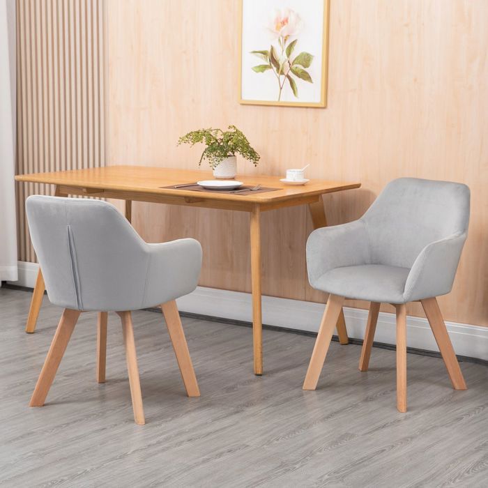 Chaise de Cuisine 2 chaises accoudoirs et dossier revêtement effet velours pieds en bois gris