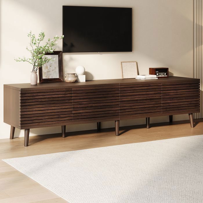 Meuble TV - Banc TV - 180 x 40 cm - avec 4 Portes à Lattes Push-to-Open - MERAX - en Effet Noyer - TV jusqu’à 75 Pouces