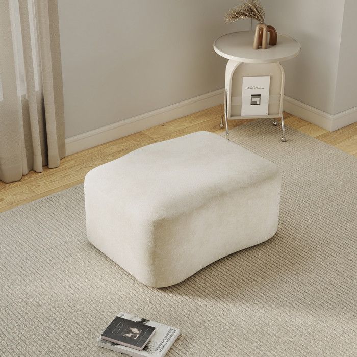 Pouf Repose-Pieds Salon - 96x69x45 cm - Ottoman Velours Doux Mousse Haute Densité 32D Sans Montage pour Canapé - Beige