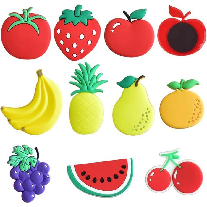 10 Pièces Aimant Frigo Fruits 3D Magnet Frigo Aimant Frigos sans Danger pour La Décoration des Tableaux Bncs Fruits AIMANT