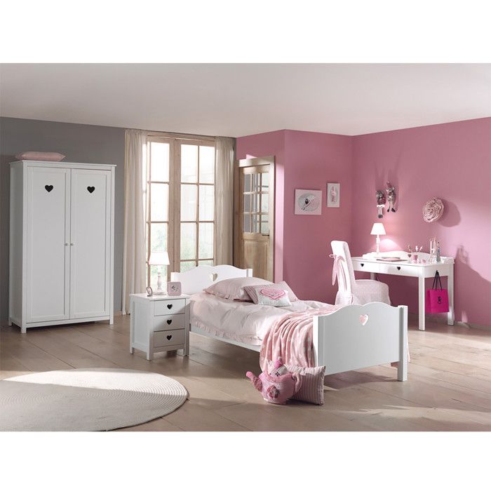 MILADY - Lit 90x200cm avec Sommier + Chevet + Armoire 2P + Bureau MILADY - Lit 90x200cm avec Sommier + Chevet + Armoire 2P + Bureau