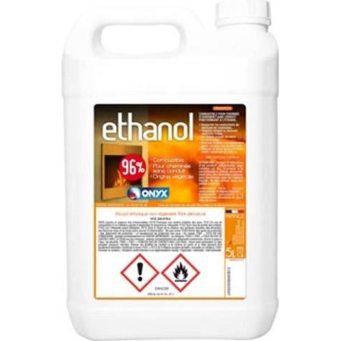 ETHANOL 96% Combustible cheminée sans conduit - ONYX - 5 Litres