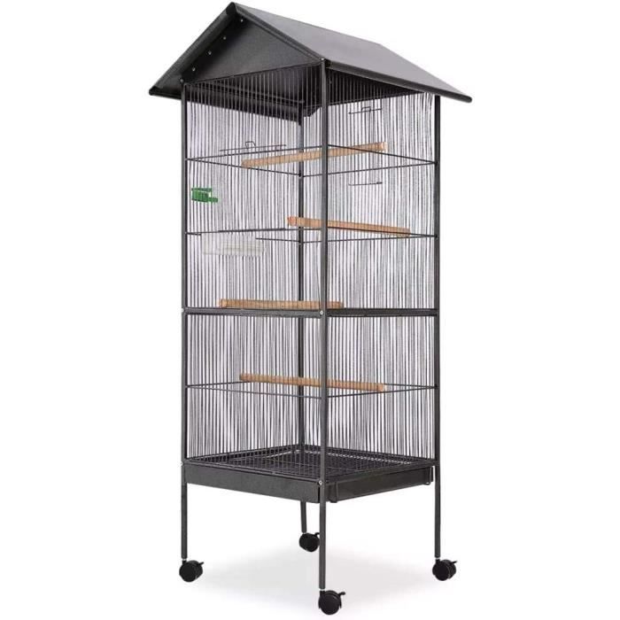 Cage à oiseaux en acier avec toit noir 66 x 66 x 155 cm[919]