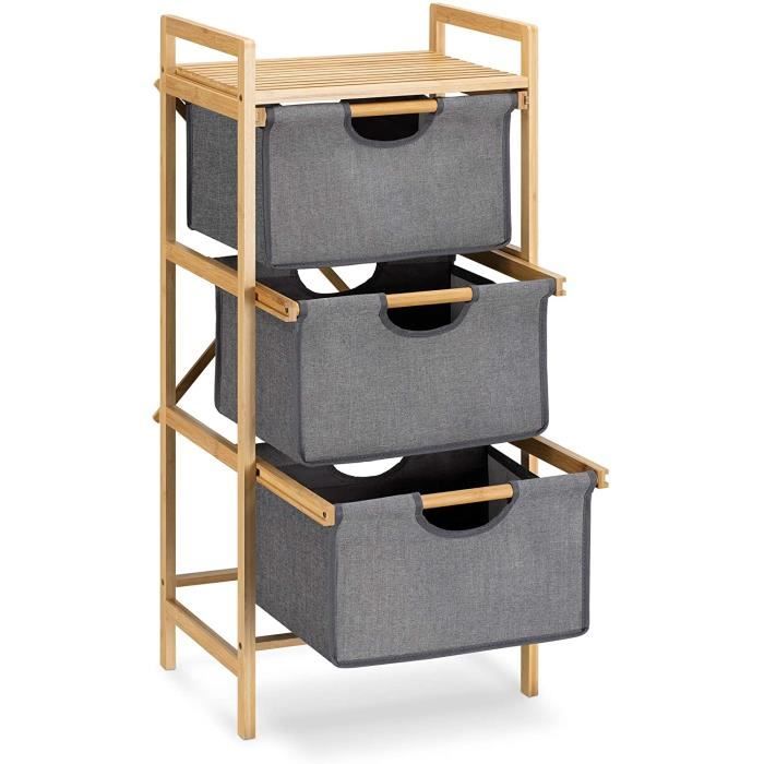 CYYC - Panier à Linge en Bambou，étagère de salle de bain avec panier à linge 96 x 44 x 33 cm - avec 3X Compartiment pour Tri（gris)
