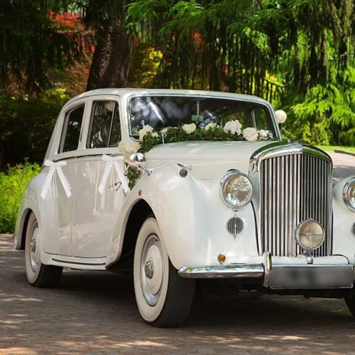 Nœuds Satin Blanc Avec Cœurs - Lot De 30 - Décoration Voiture Mariage, Chaise, Cadeau - Fait Main, 25x12 Cm