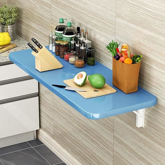 Table Murale Pliante En Bois Massif 100x50 Cm – Pour Cuisine, Balcon, Bureau, 5 étagères, Beige