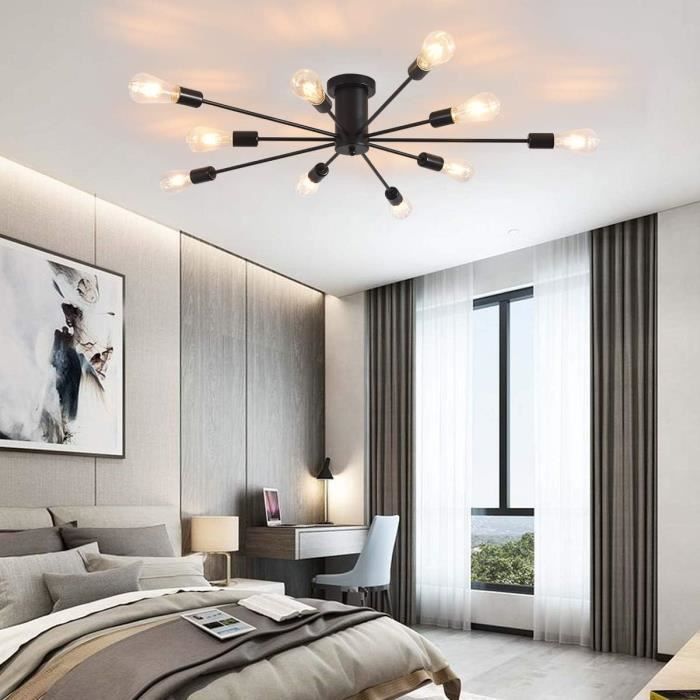 COMELY Suspension Luminaire, Lustre Moderne, Noir-doré 8 Têtes E27 Base Lustre Industriel Our Salon Chambre Salle Sans Ampoules 96259035