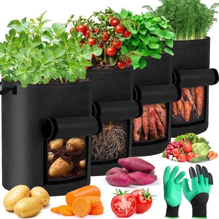 Lot De 4 Sacs De Culture 50L Pour Pommes De Terre - Tissu Non Tissé Respirant - Avec Poignée - Jardin, Balcon