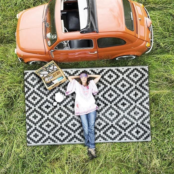Tapis D'extérieur Grand Format, Tapis Réversible En Plastique Impermeable Adapte Aux Camping Cars Balcons Jardins Plages Et Campings 122x183cm 96920642